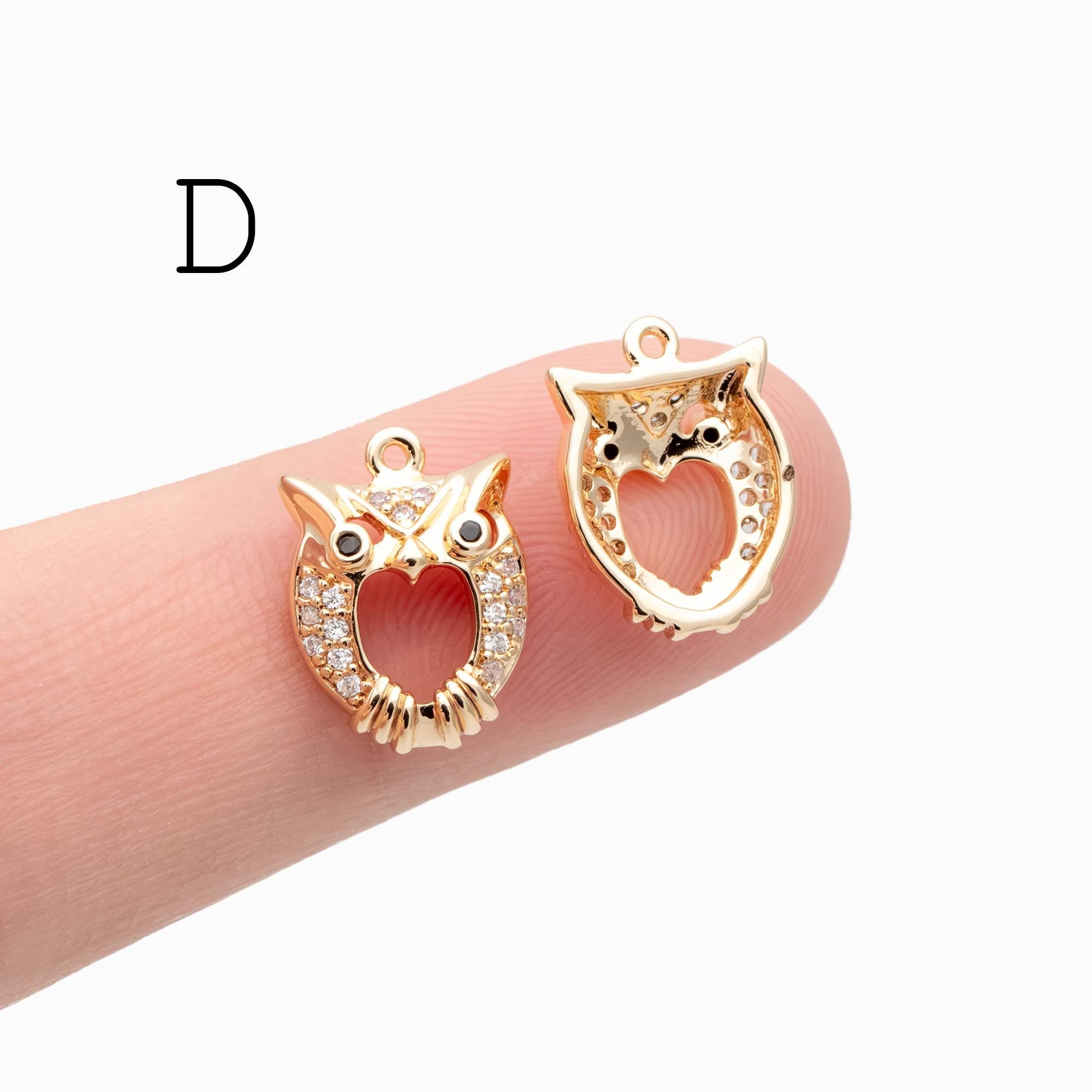 10pcs Gold Owl Charms , Real Gold plated Brass, Cute Owl Pendants (GB-176)